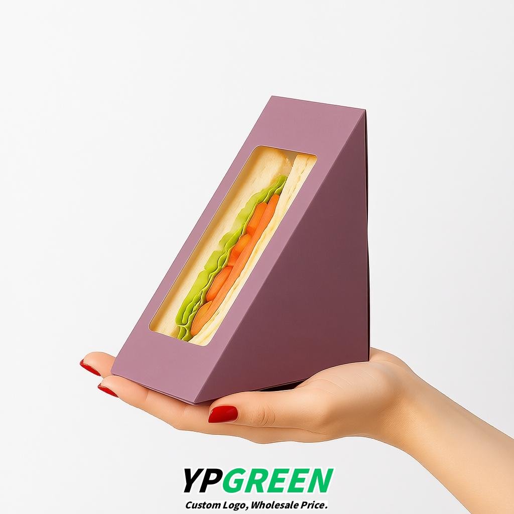 Mauve Triangle Paper Sandwich Boxes with Window 4.7x4.7x2.6 Inch - Factory Direct