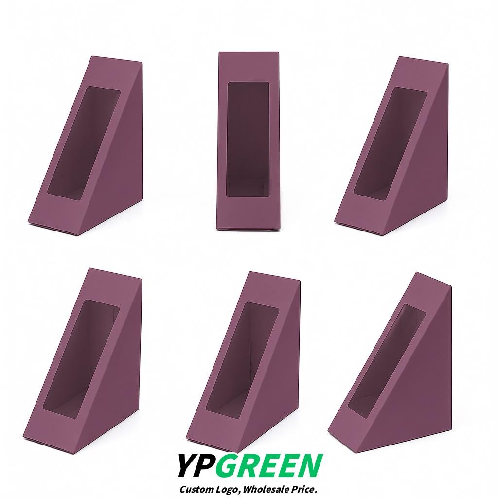 Mauve Triangle Paper Sandwich Boxes with Window 4.7x4.7x2.6 Inch - Factory Direct