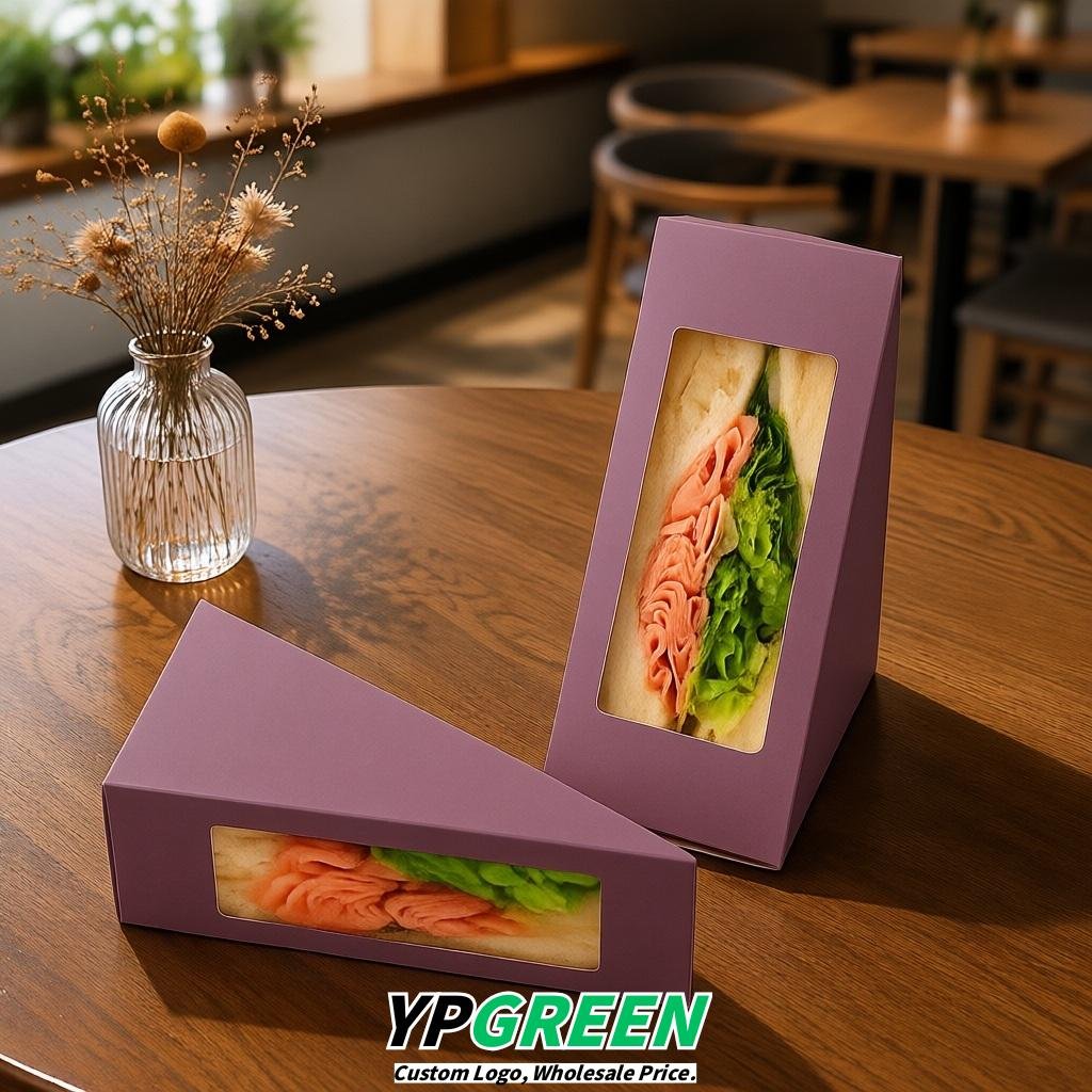 Mauve Triangle Paper Sandwich Boxes with Window 4.7x4.7x2.6 Inch - Factory Direct