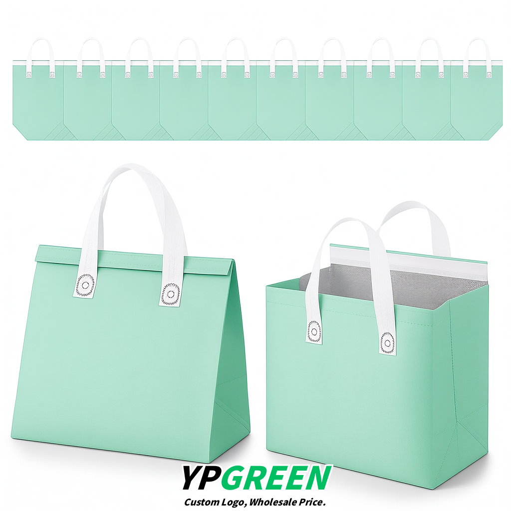 Mint Green 4-Cup insulated take away bags wholesale 9.5 x 9.5 x 6 inches for Hot & Cold Drink Delivery