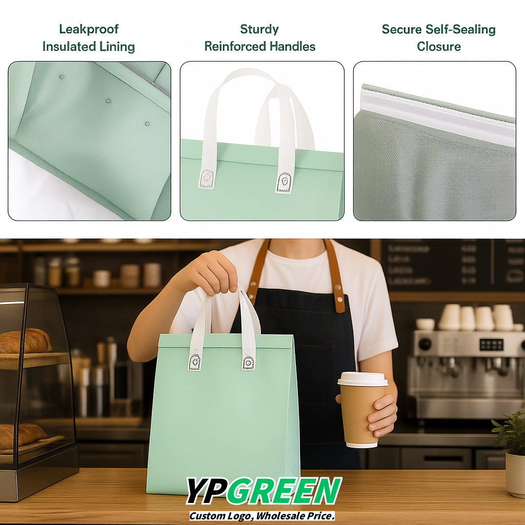 Mint Green 4-Cup insulated take away bags wholesale 9.5 x 9.5 x 6 inches for Hot & Cold Drink Delivery