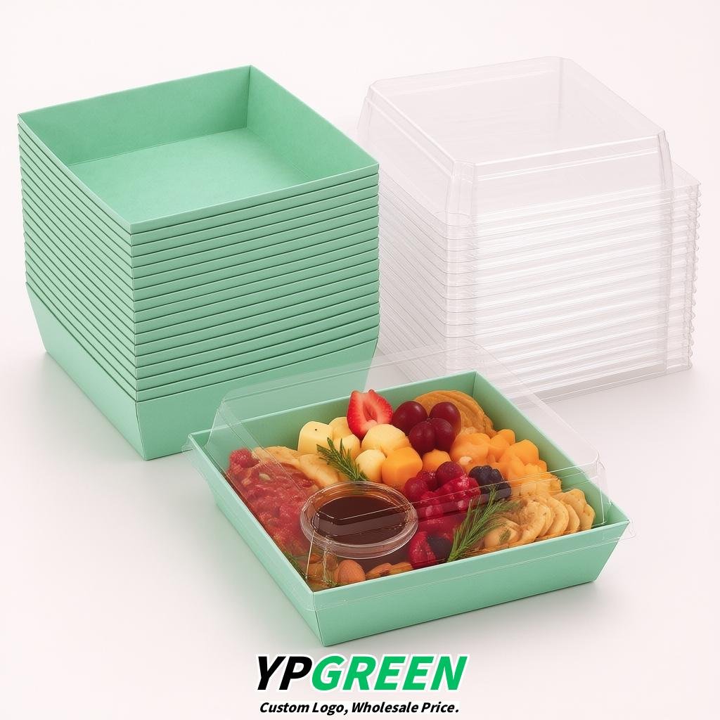Mint Green Charcuterie Boxes with Clear Lids - 4 inches & 5 inches Disposable Paper Square Food Containers