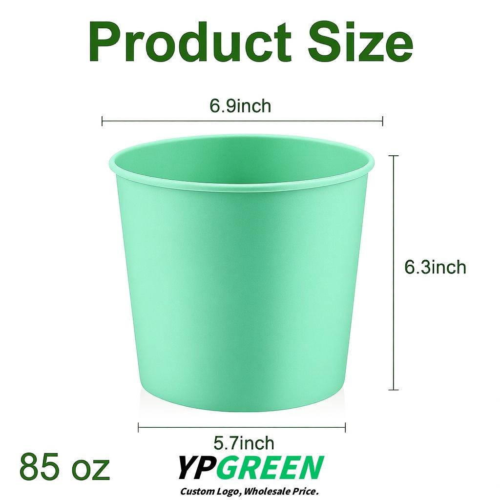 Mint Green 85 oz Paper Buckets 6.9x5.7x6.3 Inches Cardboard Food Container
