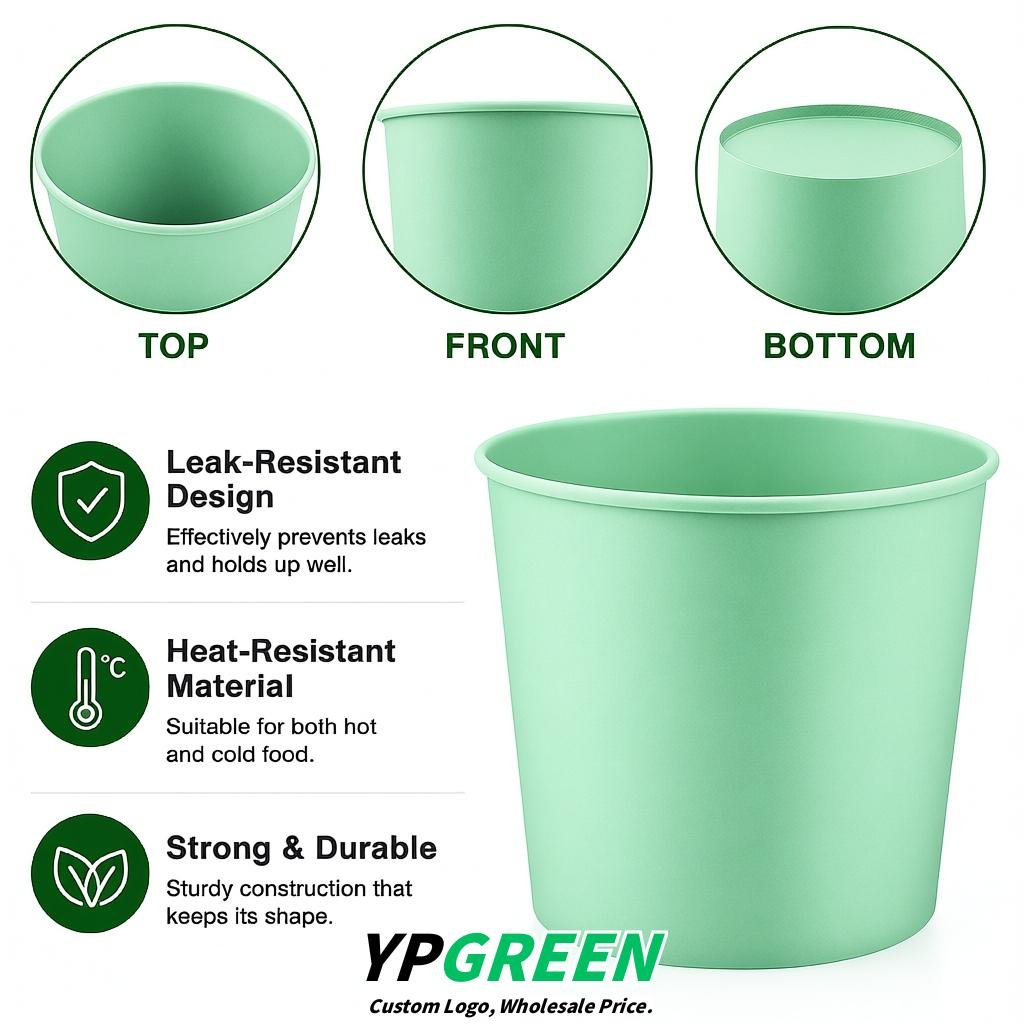 Mint Green 85 oz Paper Buckets 6.9x5.7x6.3 Inches Cardboard Food Container