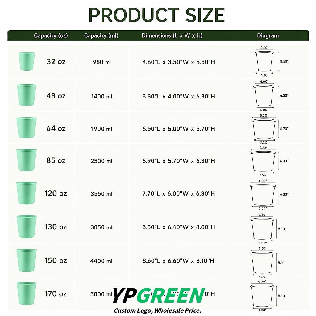 Mint Green 85 oz Paper Buckets 6.9x5.7x6.3 Inches Cardboard Food Container