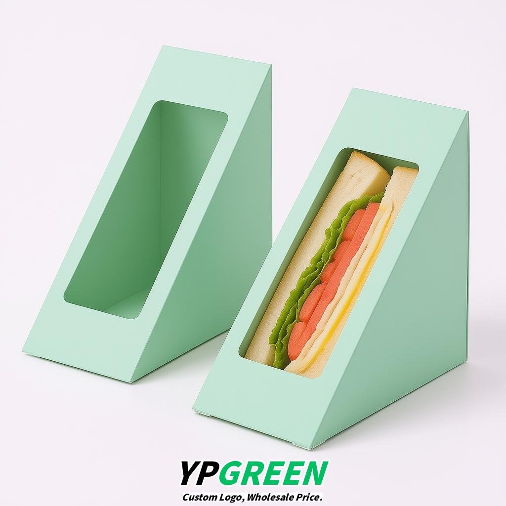 Mint Green Triangle Paper Sandwich Boxes with Window 4.7x4.7x2.6 Inch - Factory Direct