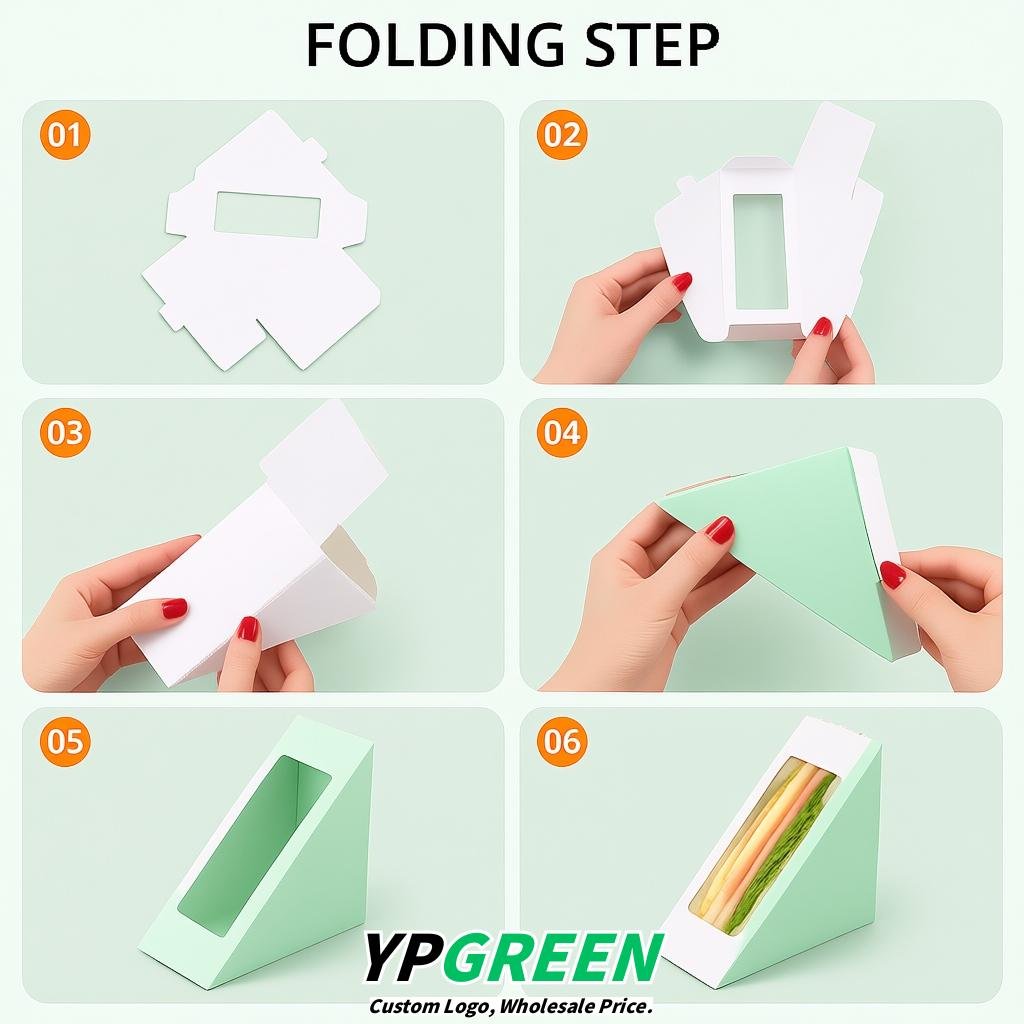 Mint Green Triangle Paper Sandwich Boxes with Window 4.7x4.7x2.6 Inch - Factory Direct