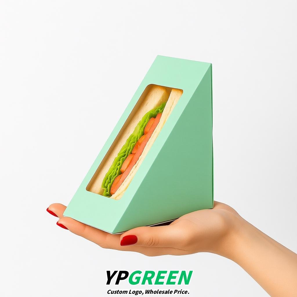 Mint Green Triangle Paper Sandwich Boxes with Window 4.7x4.7x2.6 Inch - Factory Direct