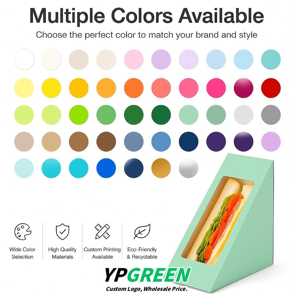 Mint Green Triangle Paper Sandwich Boxes with Window 4.7x4.7x2.6 Inch - Factory Direct