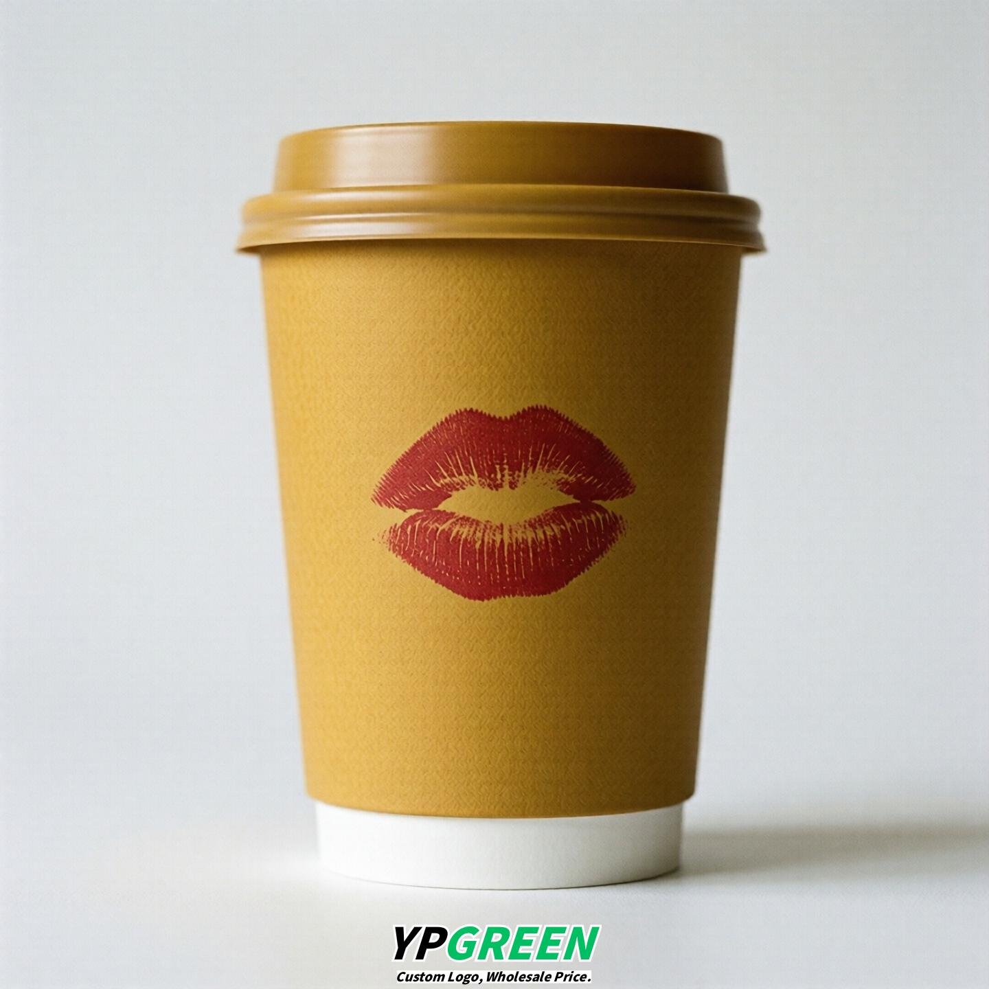 Mustard Paper Cups with Lips Print 10oz/12oz/16oz/20oz/22oz
