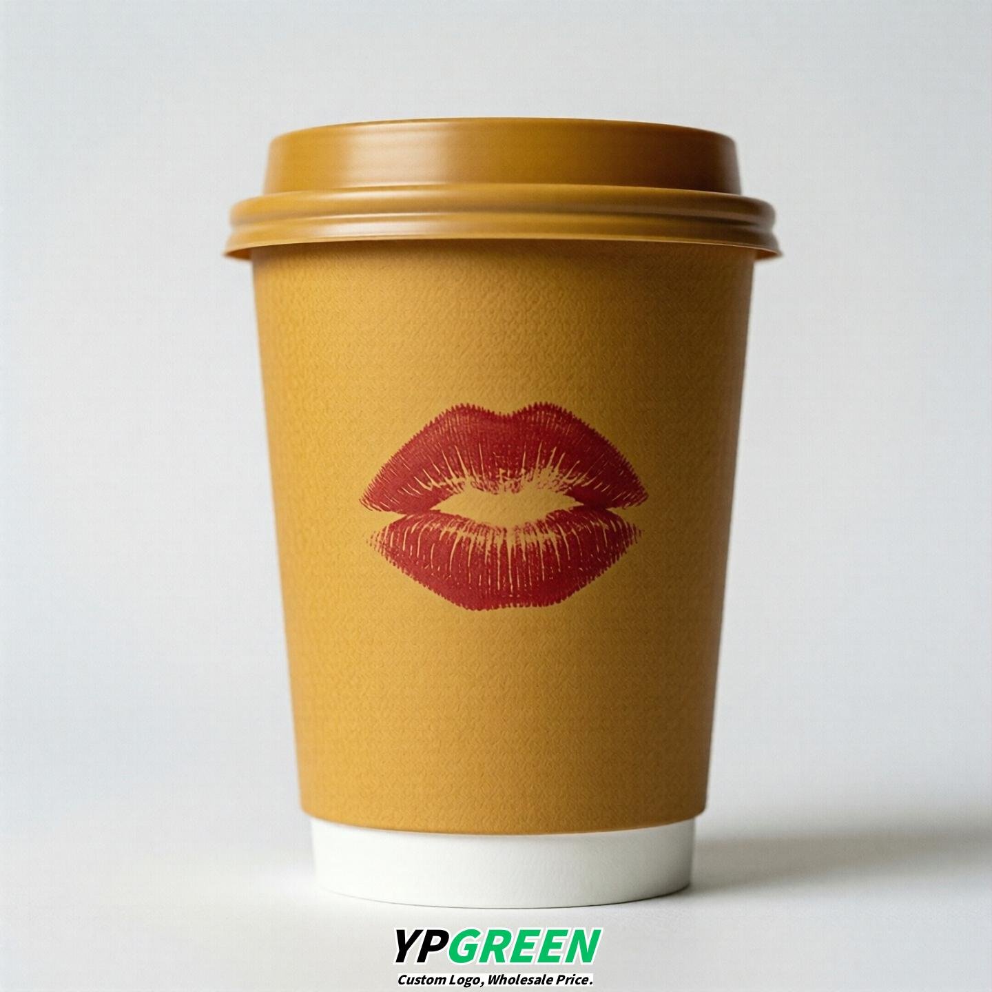 Mustard Paper Cups with Lips Print 10oz/12oz/16oz/20oz/22oz