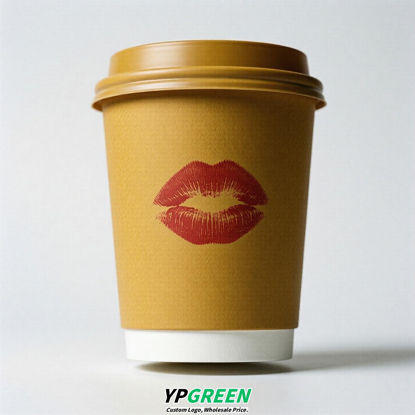 Mustard Paper Cups with Lips Print 10oz/12oz/16oz/20oz/22oz