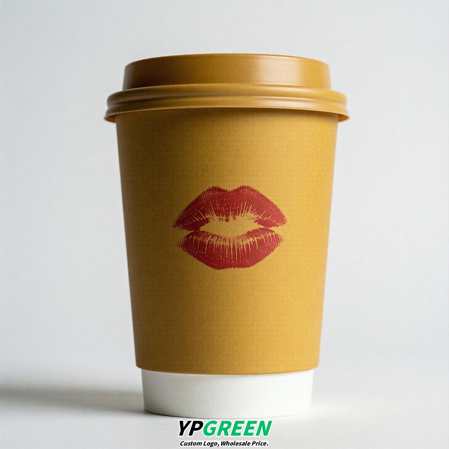 Mustard Paper Cups with Lips Print 10oz/12oz/16oz/20oz/22oz