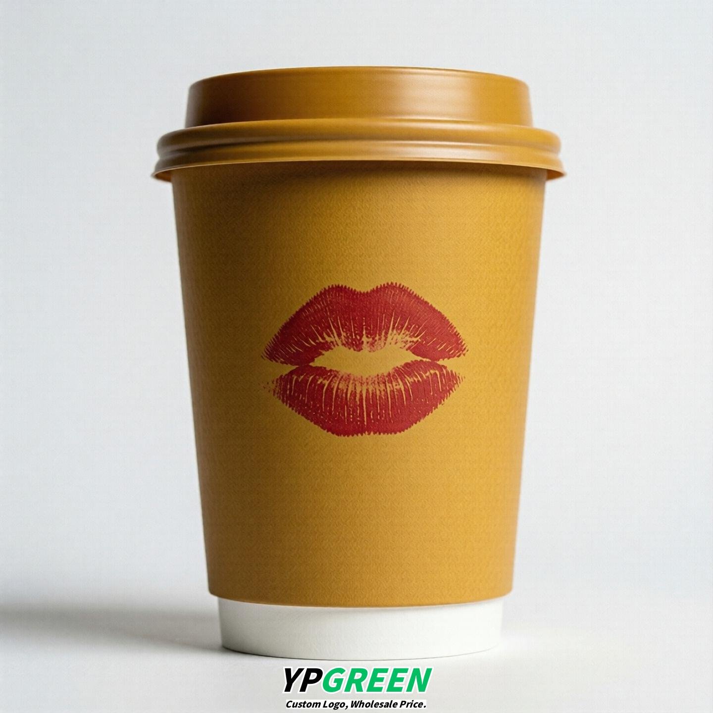 Mustard Paper Cups with Lips Print 10oz/12oz/16oz/20oz/22oz