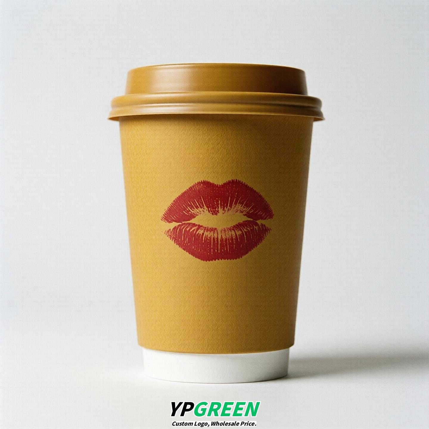 Mustard Paper Cups with Lips Print 10oz/12oz/16oz/20oz/22oz