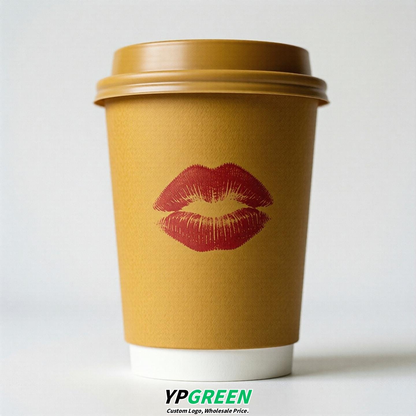 Mustard Paper Cups with Lips Print 10oz/12oz/16oz/20oz/22oz