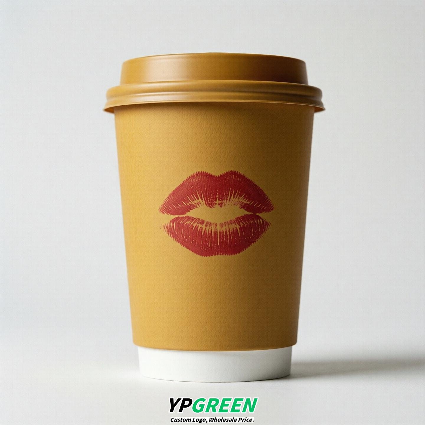 Mustard Paper Cups with Lips Print 10oz/12oz/16oz/20oz/22oz