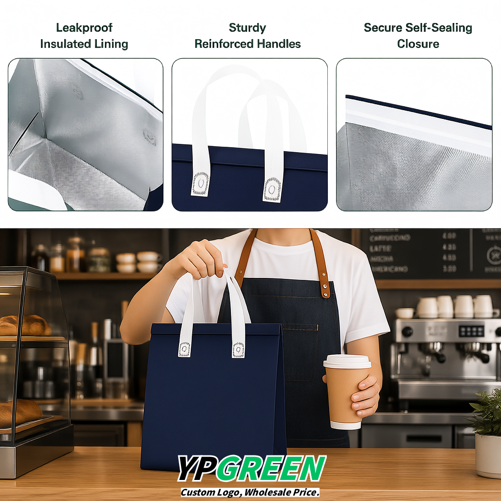 Navy Blue 4-Cup insulated take away bags wholesale 9.5 x 9.5 x 6 inches for Hot & Cold Drink Delivery