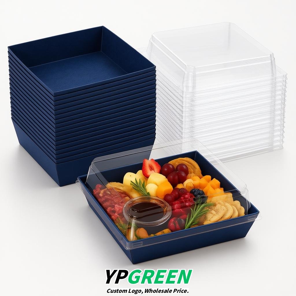 Navy Blue Charcuterie Boxes with Clear Lids - 4 inches & 5 inches Disposable Paper Square Food Containers