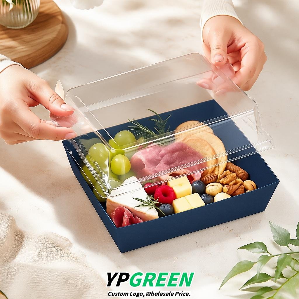 Navy Blue Charcuterie Boxes with Clear Lids - 4 inches & 5 inches Disposable Paper Square Food Containers