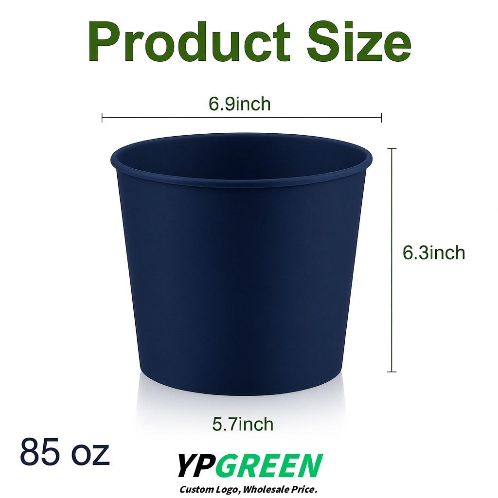 Navy Blue 85 oz Paper Buckets 6.9x5.7x6.3 Inches Cardboard Food Container