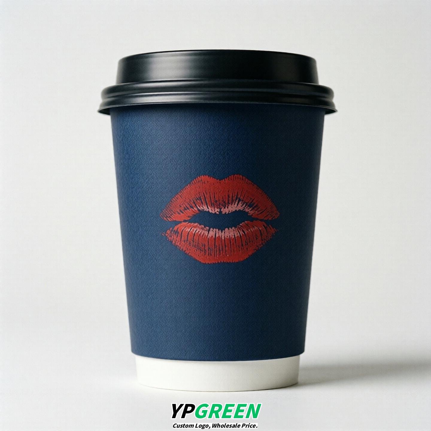 Navy Blue Paper Cups with Lips Print 10oz/12oz/16oz/20oz/22oz