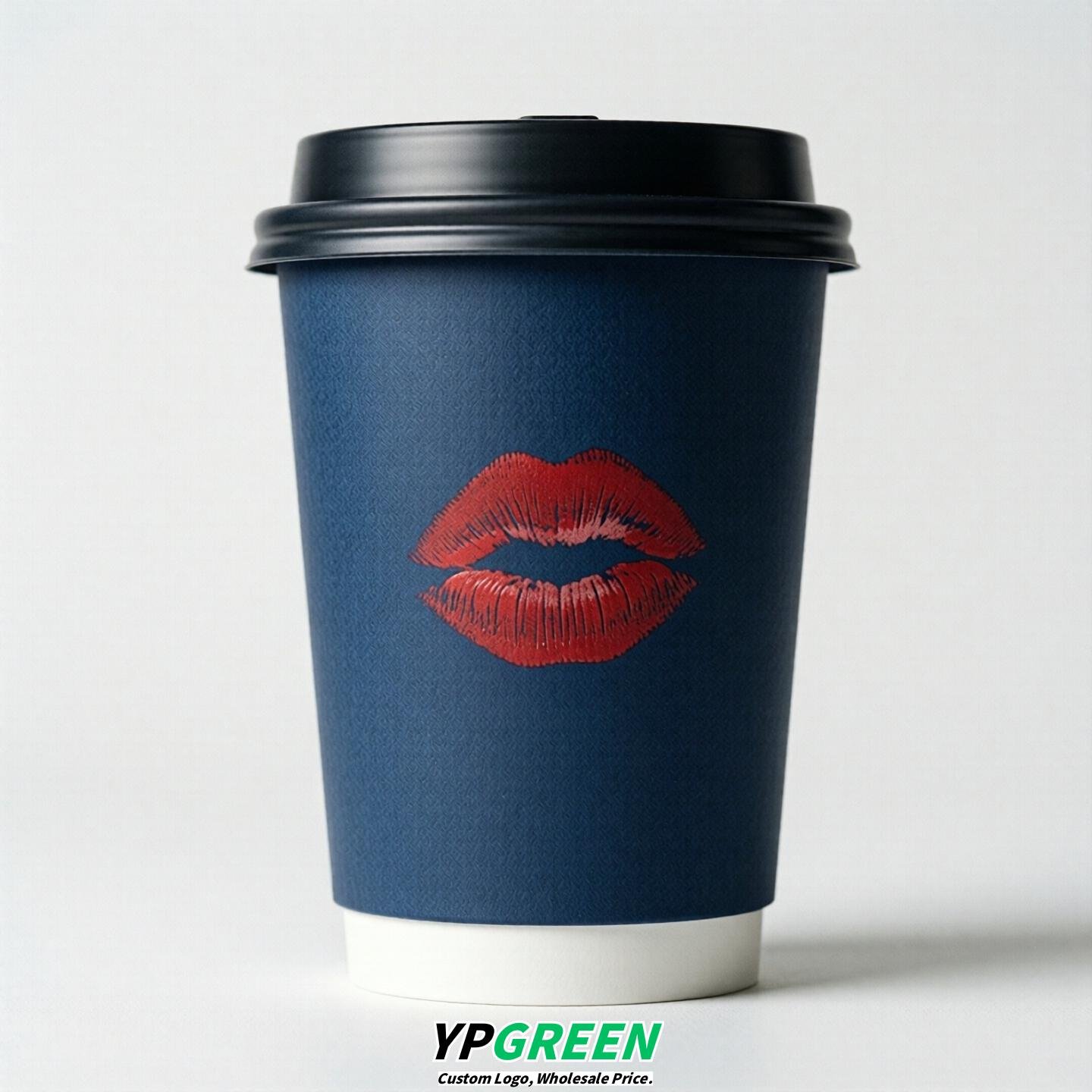 Navy Blue Paper Cups with Lips Print 10oz/12oz/16oz/20oz/22oz