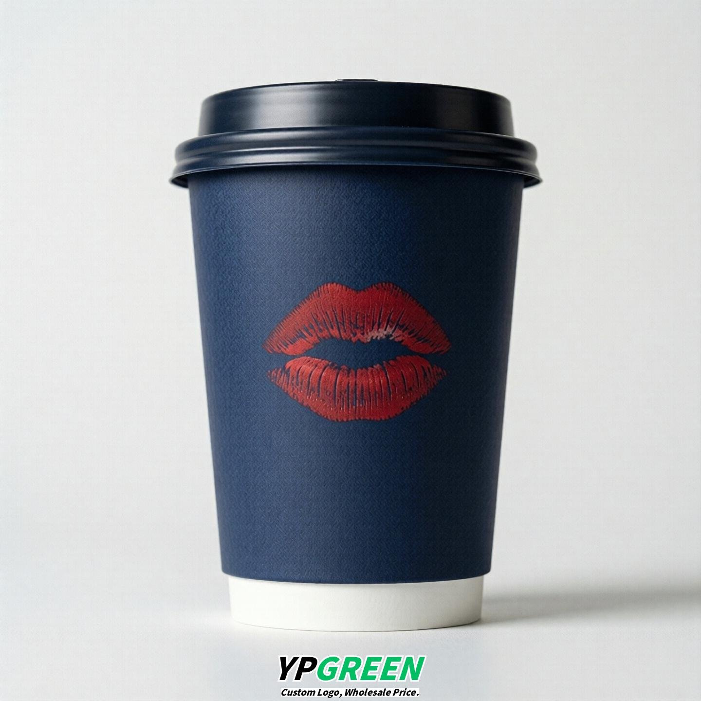 Navy Blue Paper Cups with Lips Print 10oz/12oz/16oz/20oz/22oz