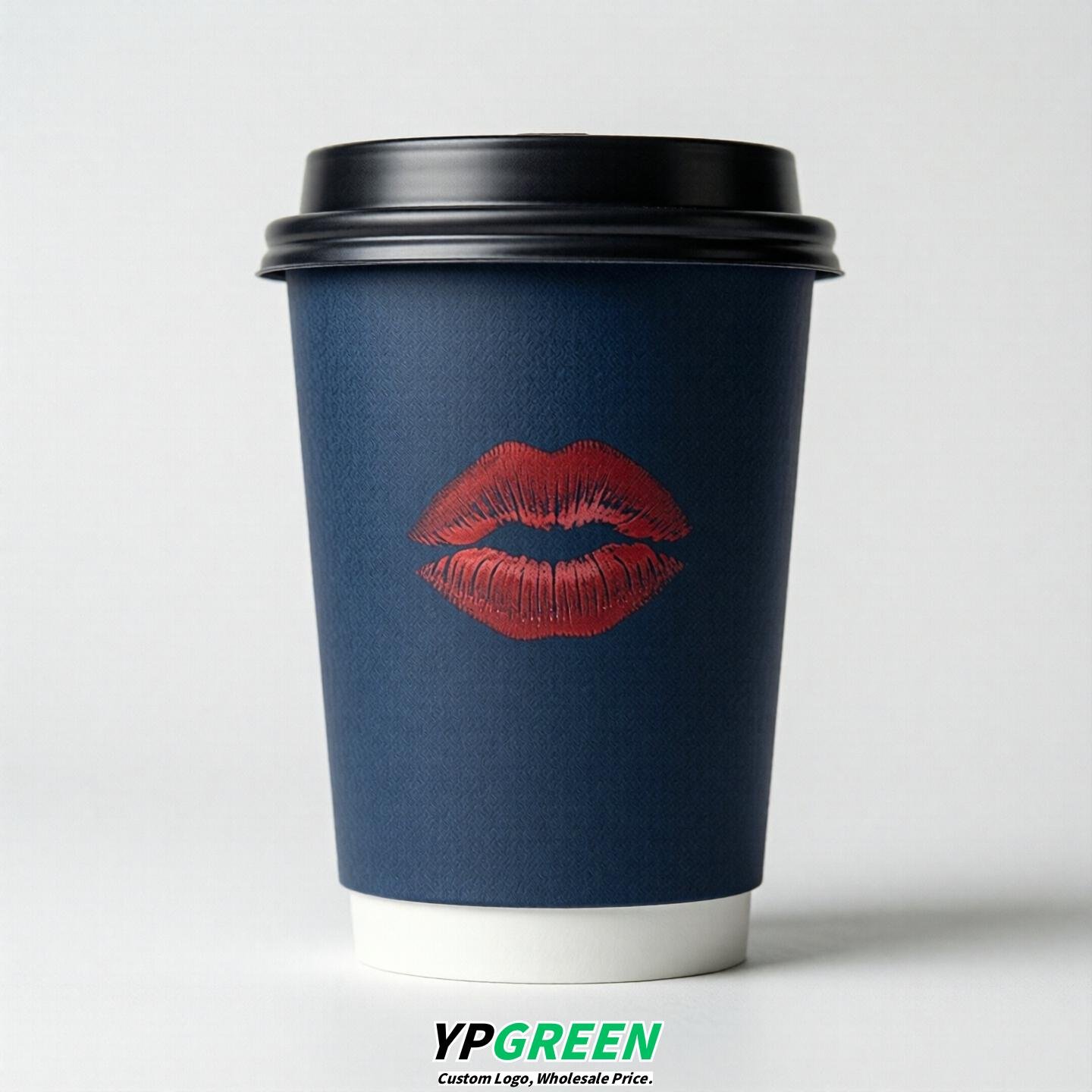 Navy Blue Paper Cups with Lips Print 10oz/12oz/16oz/20oz/22oz