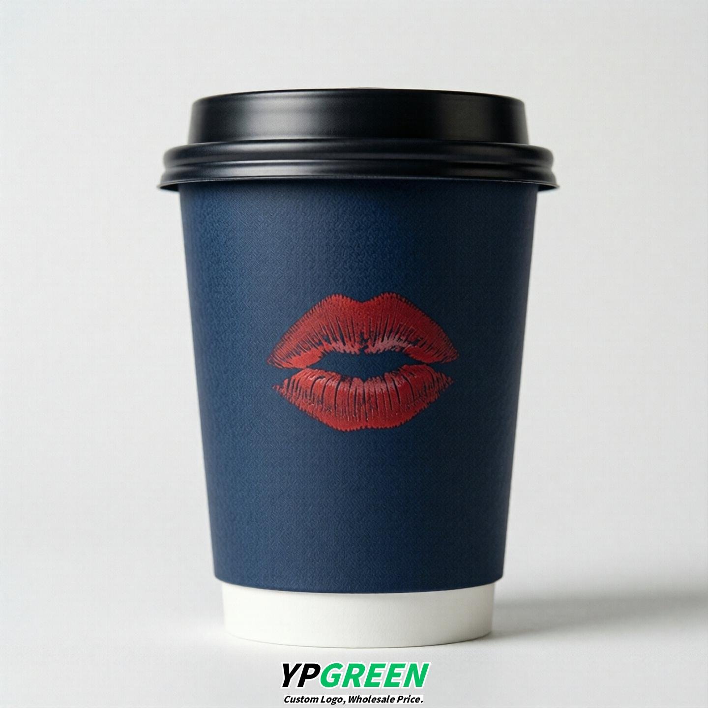 Navy Blue Paper Cups with Lips Print 10oz/12oz/16oz/20oz/22oz