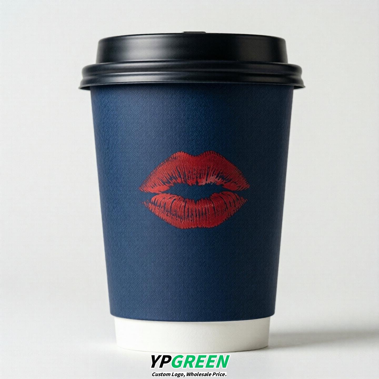 Navy Blue Paper Cups with Lips Print 10oz/12oz/16oz/20oz/22oz
