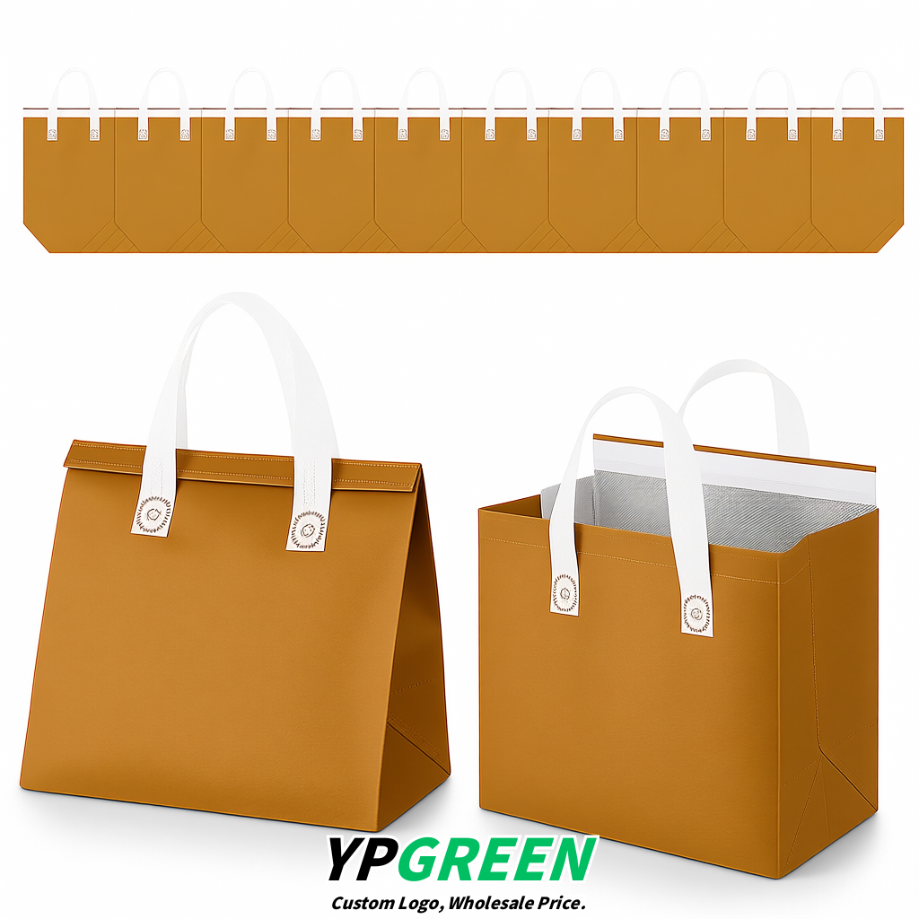 Ochre 4-Cup insulated take away bags wholesale 9.5 x 9.5 x 6 inches for Hot & Cold Drink Delivery