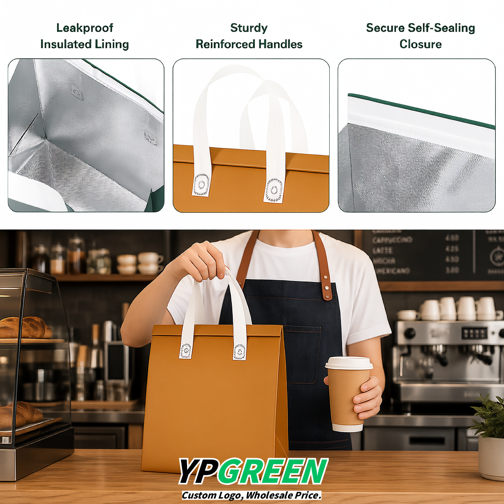 Ochre 4-Cup insulated take away bags wholesale 9.5 x 9.5 x 6 inches for Hot & Cold Drink Delivery