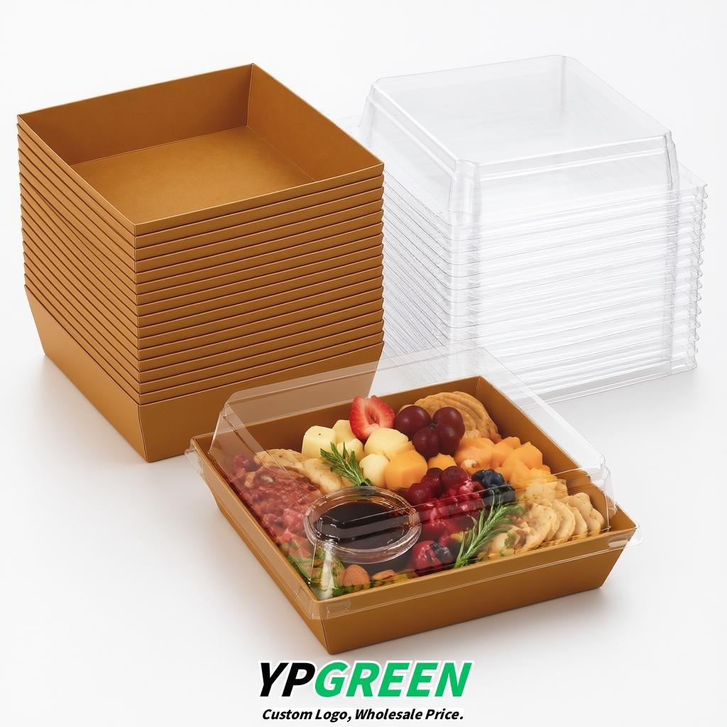 Ochre Charcuterie Boxes with Clear Lids - 4 inches & 5 inches Disposable Paper Square Food Containers