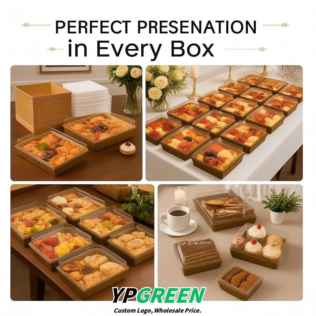Ochre Charcuterie Boxes with Clear Lids - 4 inches & 5 inches Disposable Paper Square Food Containers