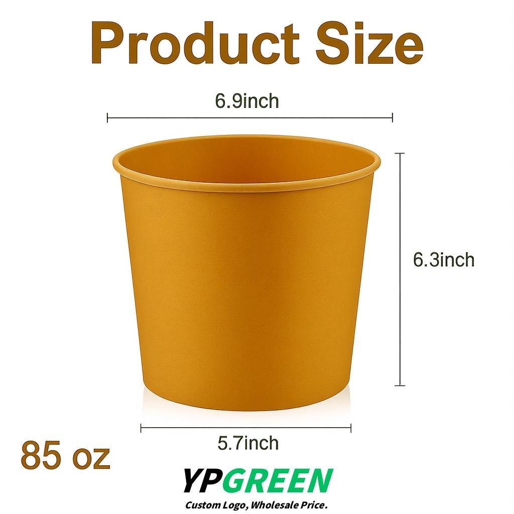 Ochre 85 oz Paper Buckets 6.9x5.7x6.3 Inches Cardboard Food Container