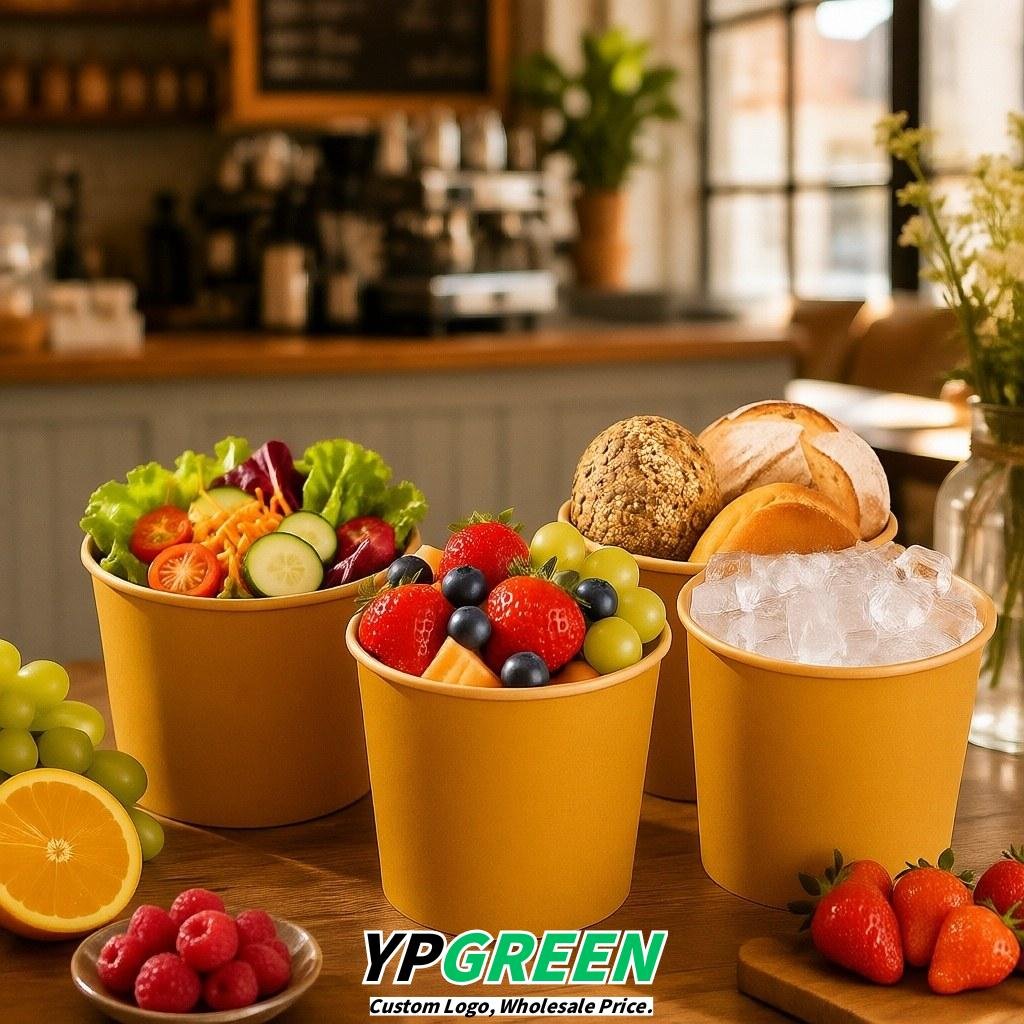 Ochre 85 oz Paper Buckets 6.9x5.7x6.3 Inches Cardboard Food Container