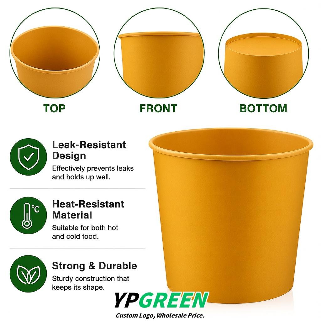Ochre 85 oz Paper Buckets 6.9x5.7x6.3 Inches Cardboard Food Container