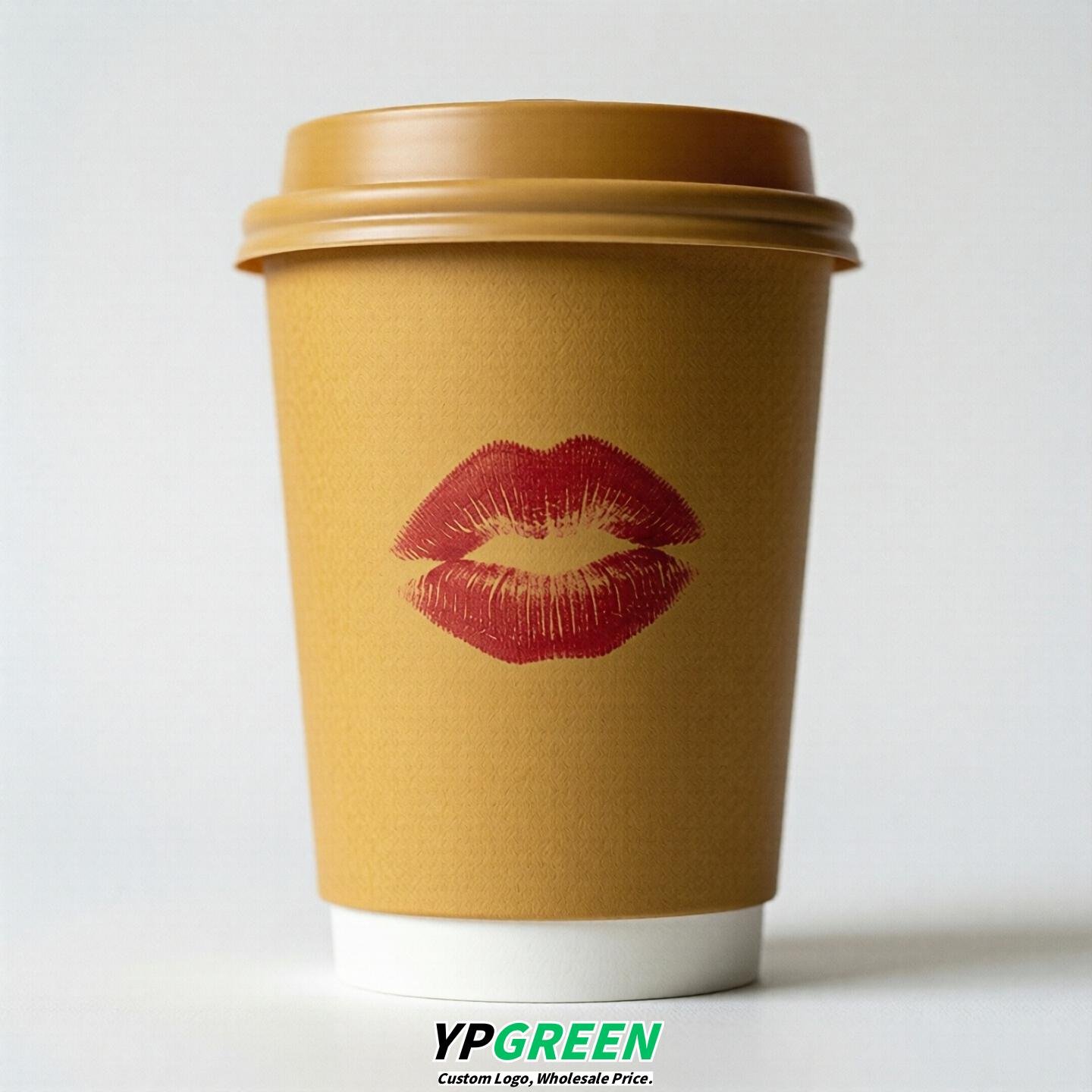 Ochre Paper Cups with Lips Print 10oz/12oz/16oz/20oz/22oz