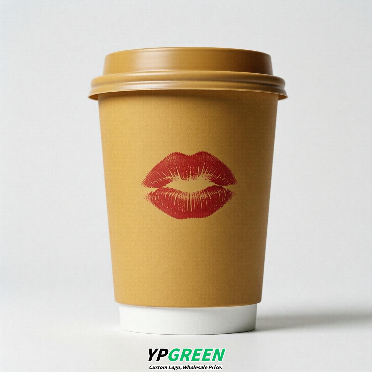 Ochre Paper Cups with Lips Print 10oz/12oz/16oz/20oz/22oz