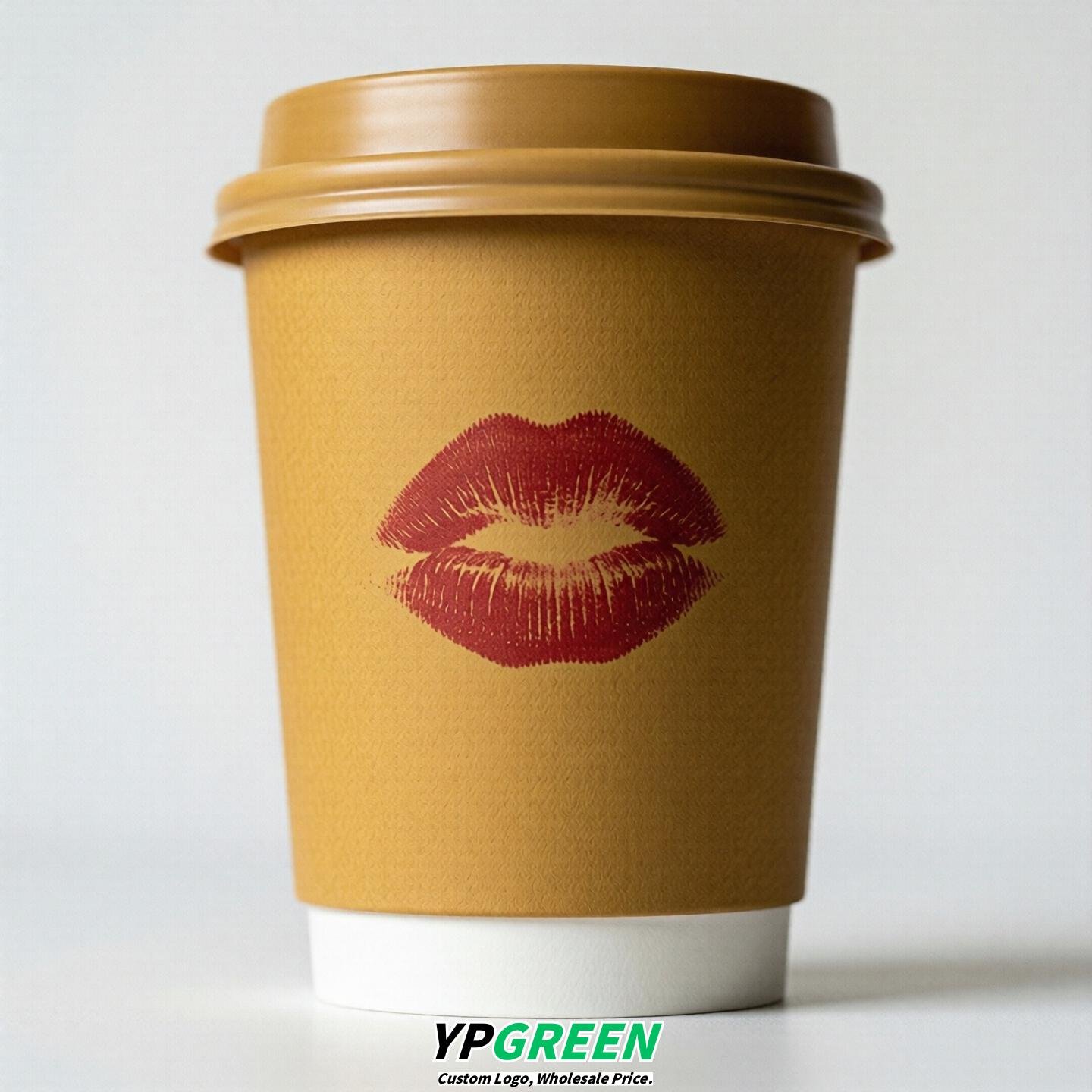 Ochre Paper Cups with Lips Print 10oz/12oz/16oz/20oz/22oz