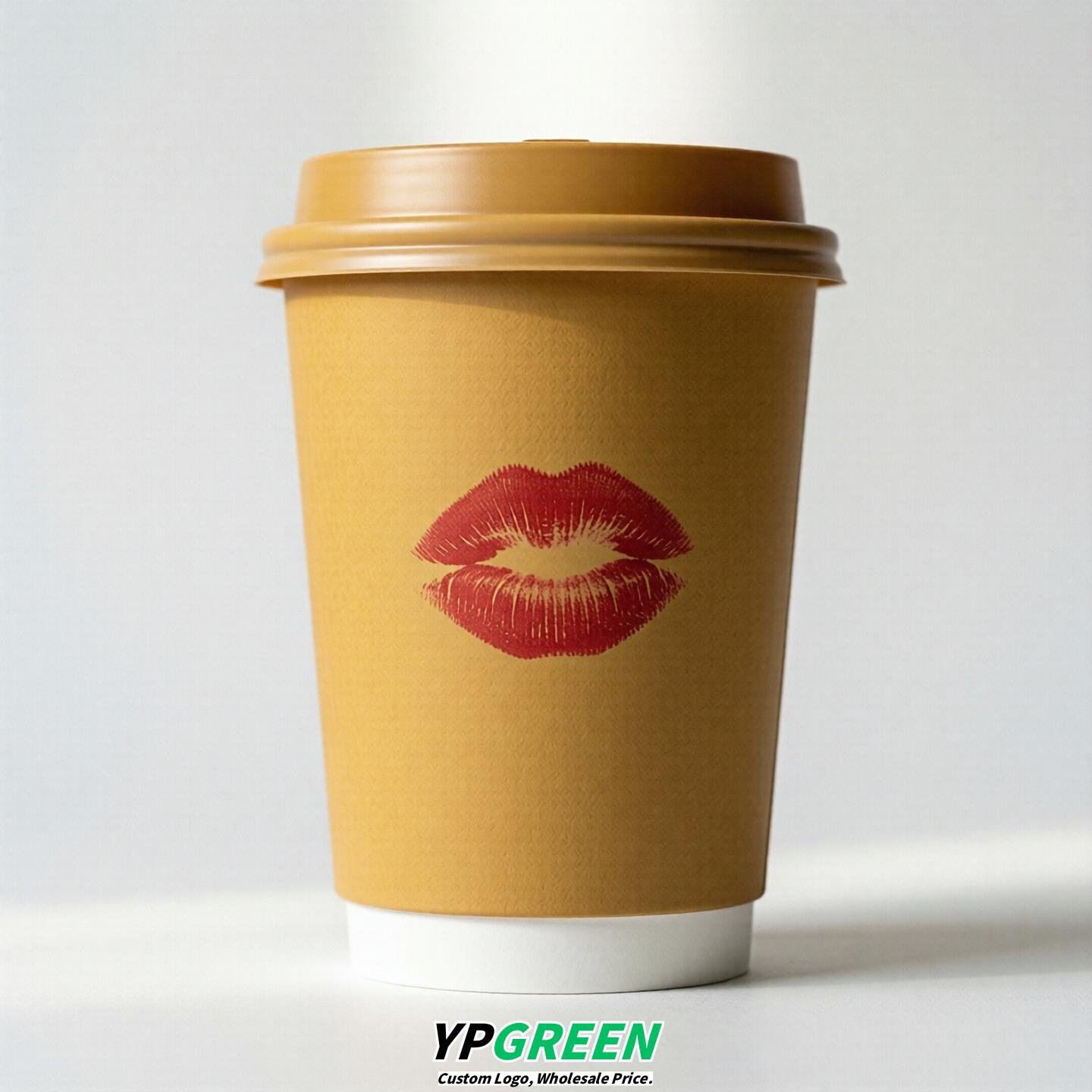 Ochre Paper Cups with Lips Print 10oz/12oz/16oz/20oz/22oz