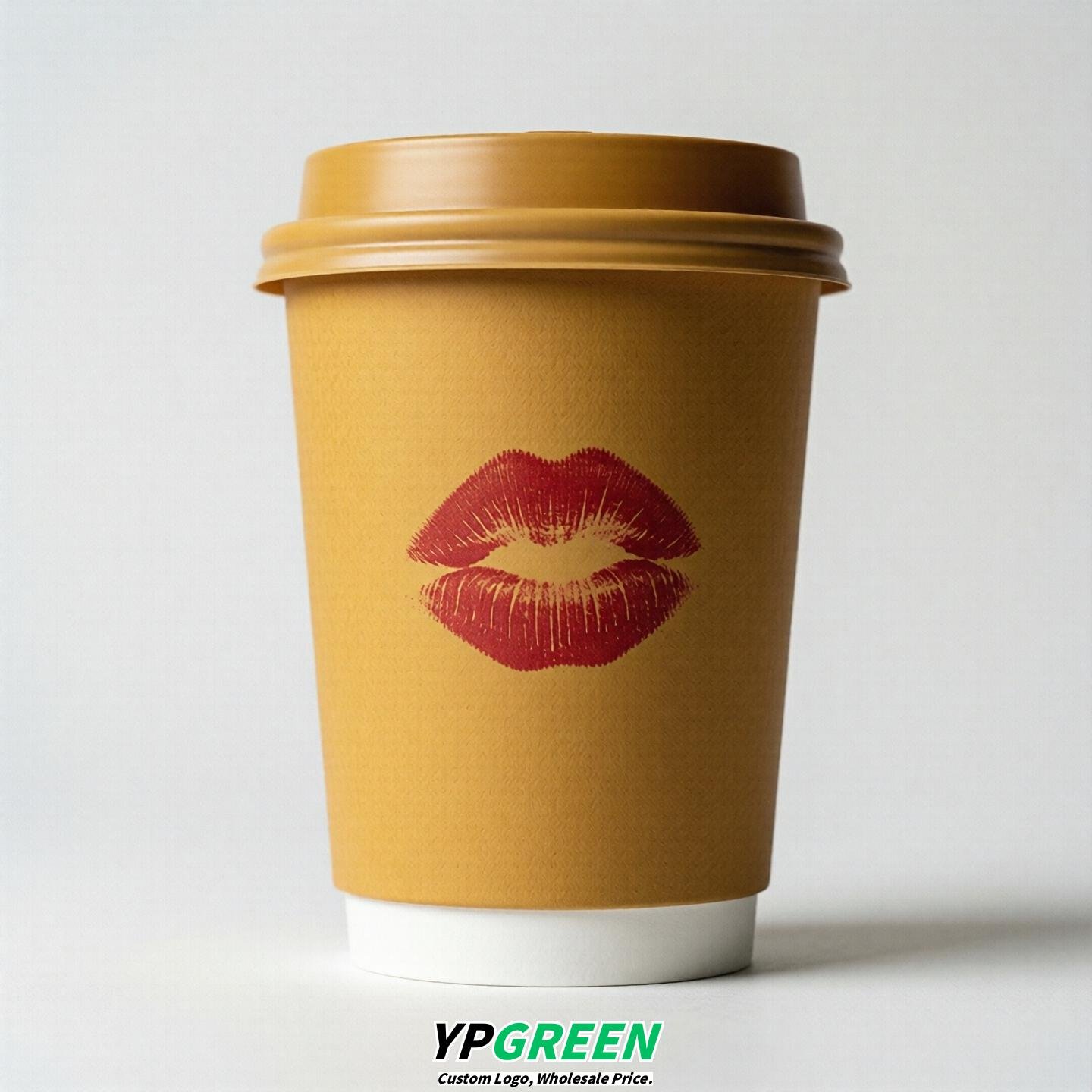 Ochre Paper Cups with Lips Print 10oz/12oz/16oz/20oz/22oz