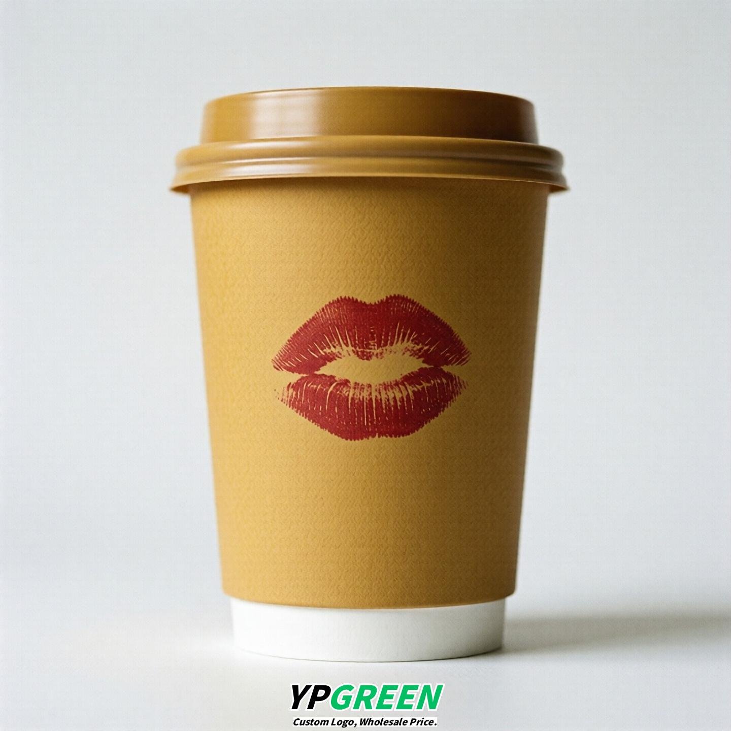 Ochre Paper Cups with Lips Print 10oz/12oz/16oz/20oz/22oz