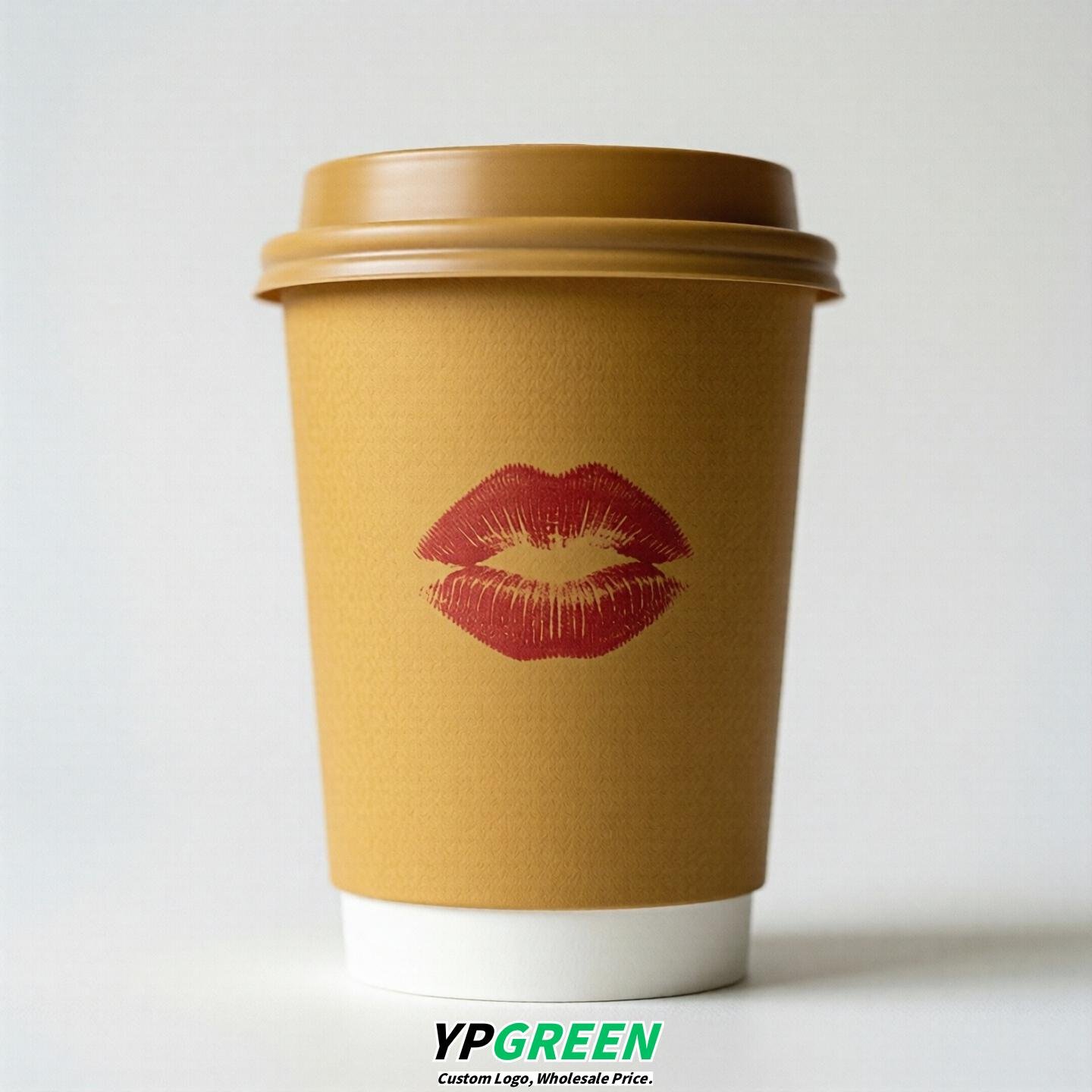 Ochre Paper Cups with Lips Print 10oz/12oz/16oz/20oz/22oz