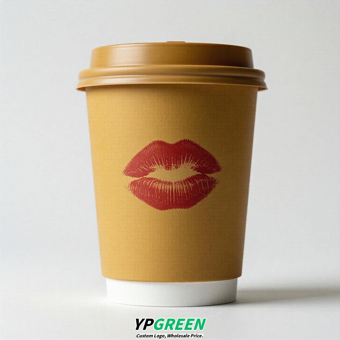 Ochre Paper Cups with Lips Print 10oz/12oz/16oz/20oz/22oz