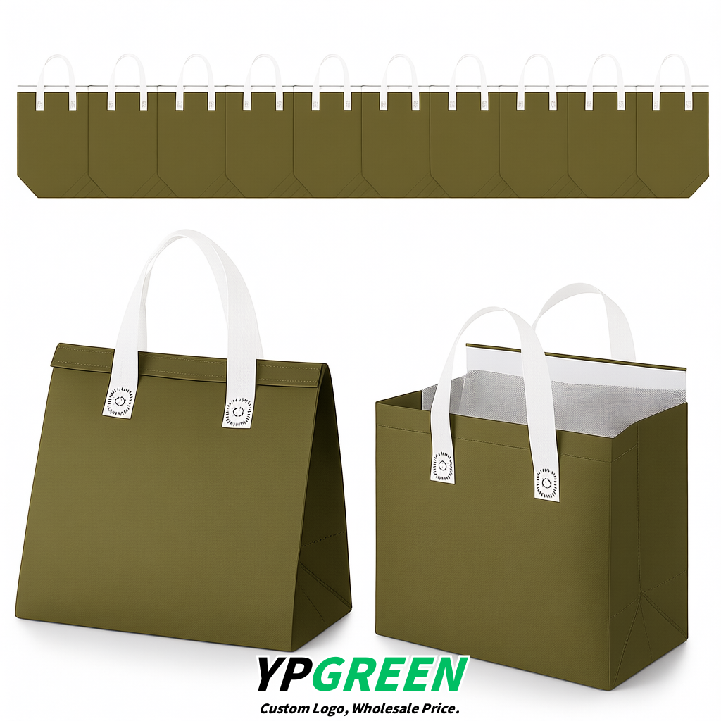 Olive Green 4-Cup insulated take away bags wholesale 9.5 x 9.5 x 6 inches for Hot & Cold Drink Delivery