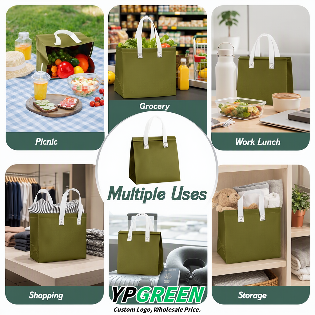 Olive Green 4-Cup insulated take away bags wholesale 9.5 x 9.5 x 6 inches for Hot & Cold Drink Delivery