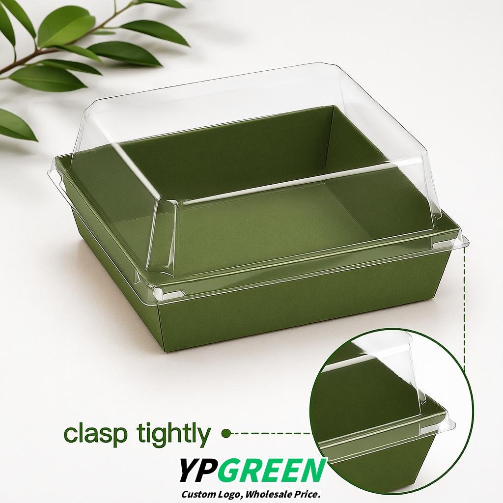 Olive Green Charcuterie Boxes with Clear Lids - 4 inches & 5 inches Disposable Paper Square Food Containers