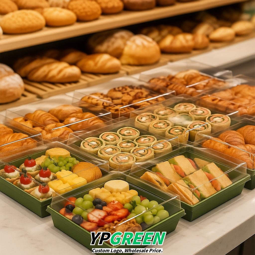 Olive Green Charcuterie Boxes with Clear Lids - 4 inches & 5 inches Disposable Paper Square Food Containers
